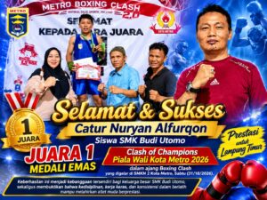 Membanggakan! Catur Nuryan Alfurqon Siswa SMK Budi Utomo Lamtim, Sabet Emas Boxing Clash Piala Wali Kota Metro 2026